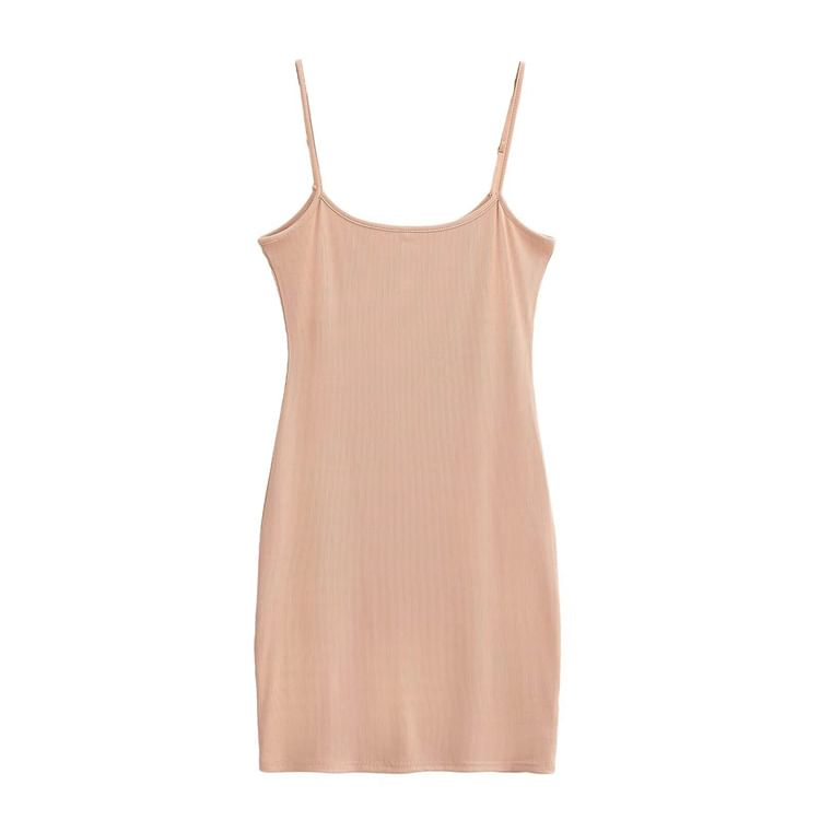Spaghetti Strap Scoop Neck Plain Mini Bodycon Dress