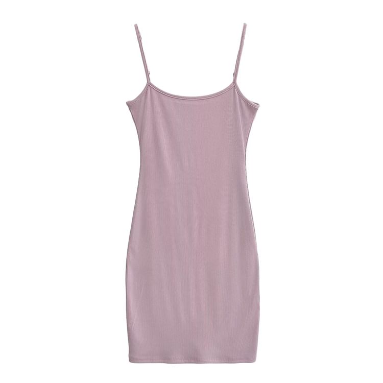 Spaghetti Strap Scoop Neck Plain Mini Bodycon Dress