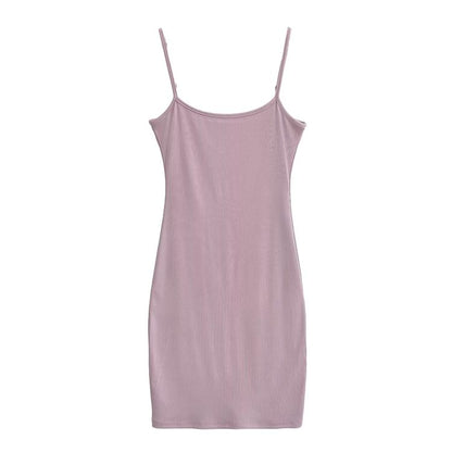 Spaghetti Strap Scoop Neck Plain Mini Bodycon Dress
