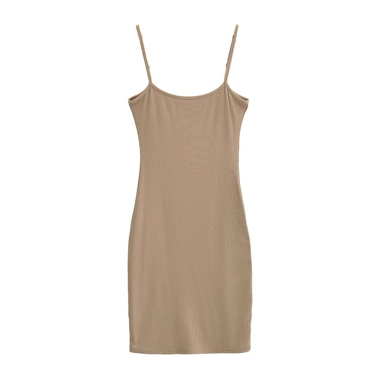 Spaghetti Strap Scoop Neck Plain Mini Bodycon Dress