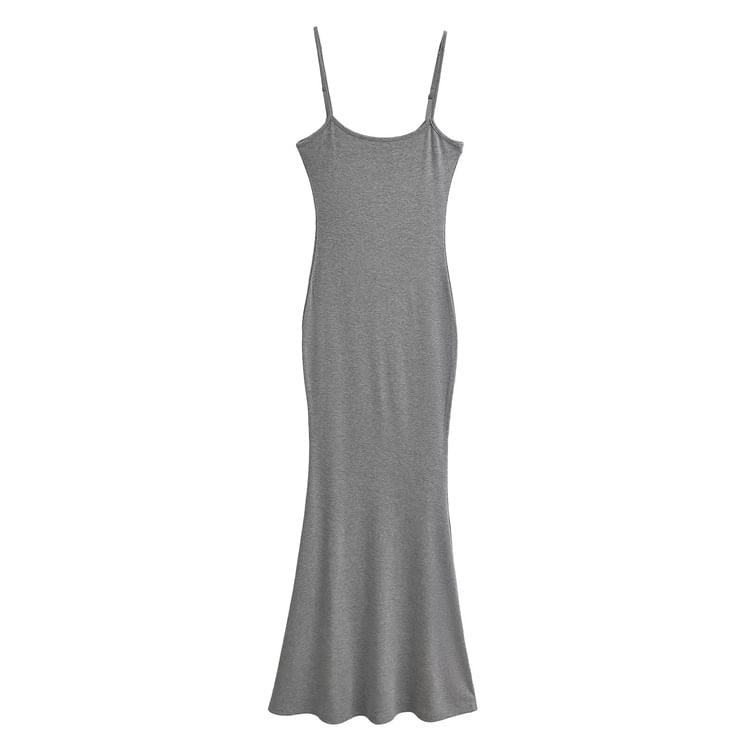 Spaghetti Strap Scoop Neck Plain Maxi Mermaid Dress