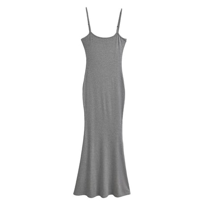 Spaghetti Strap Scoop Neck Plain Maxi Mermaid Dress