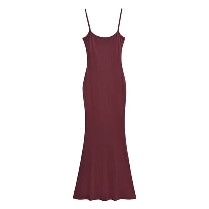 Spaghetti Strap Scoop Neck Plain Maxi Mermaid Dress