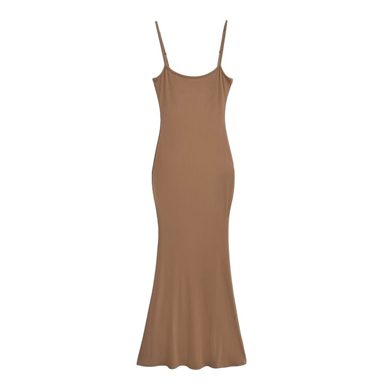 Spaghetti Strap Scoop Neck Plain Maxi Mermaid Dress