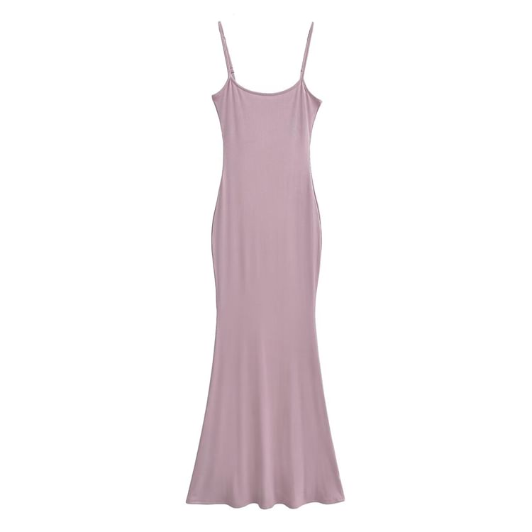 Spaghetti Strap Scoop Neck Plain Maxi Mermaid Dress