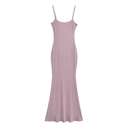 Spaghetti Strap Scoop Neck Plain Maxi Mermaid Dress