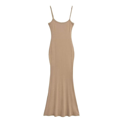 Spaghetti Strap Scoop Neck Plain Maxi Mermaid Dress