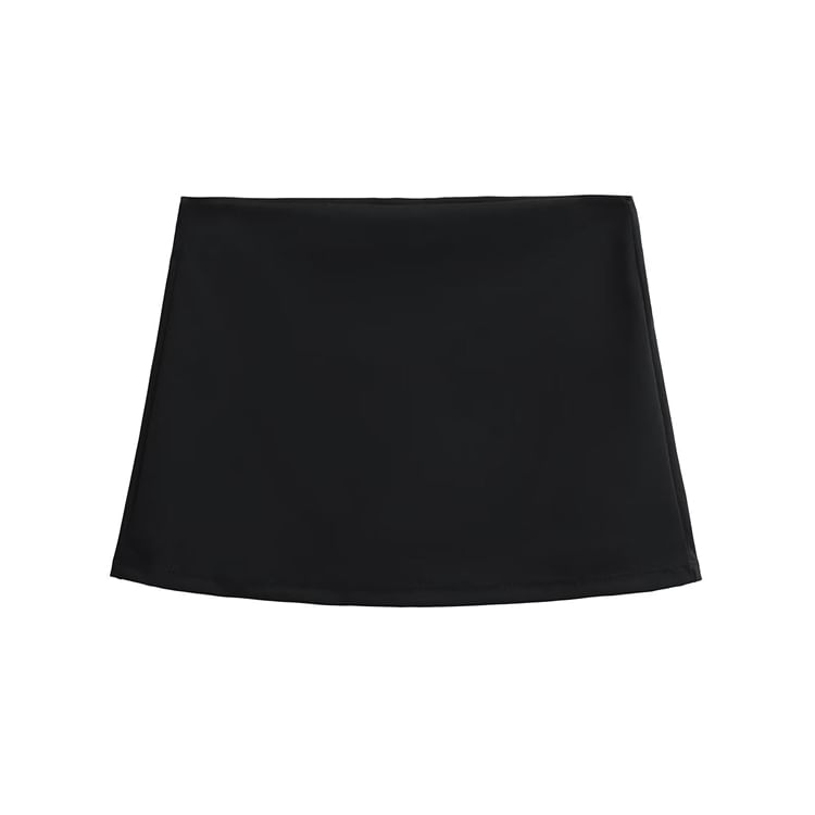 Mid-Rise Solid Short Pencil Skirt