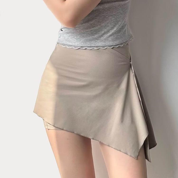 High-Rise Solid Yoga Shorts & Asymmetric Mini Wrap Skirt Set