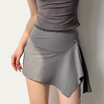 High-Rise Solid Yoga Shorts & Asymmetric Mini Wrap Skirt Set