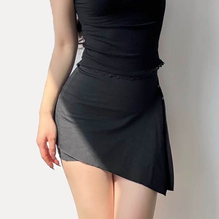 High-Rise Solid Yoga Shorts & Asymmetric Mini Wrap Skirt Set
