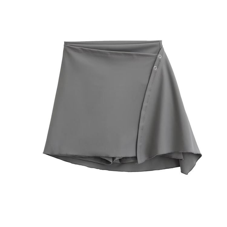 High-Rise Solid Yoga Shorts & Asymmetric Mini Wrap Skirt Set
