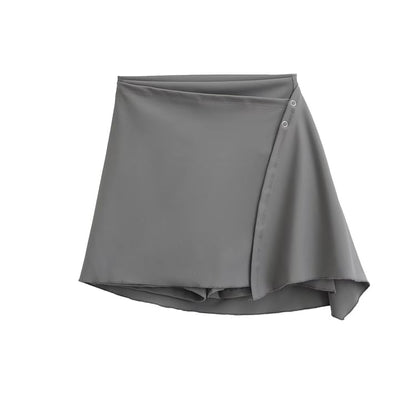 High-Rise Solid Yoga Shorts & Asymmetric Mini Wrap Skirt Set