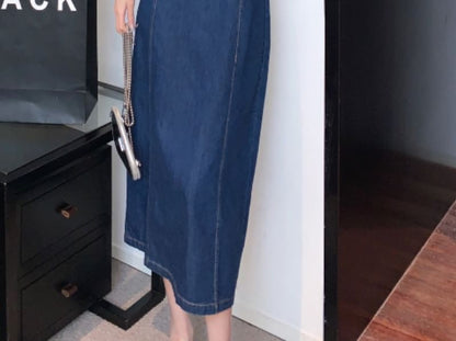 Spaghetti Strap Denim Midi A-Line Dress