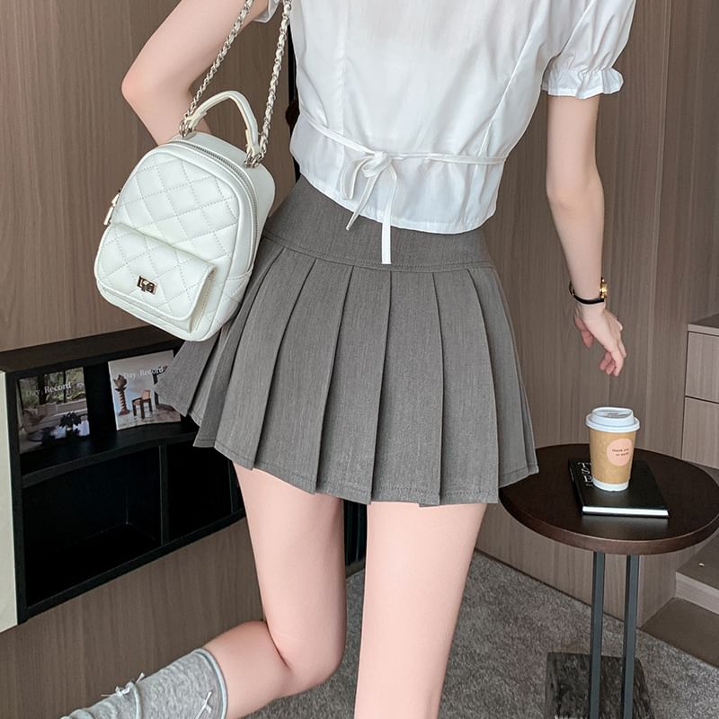 High-Rise Solid Mini A-Line Pleated Skirt