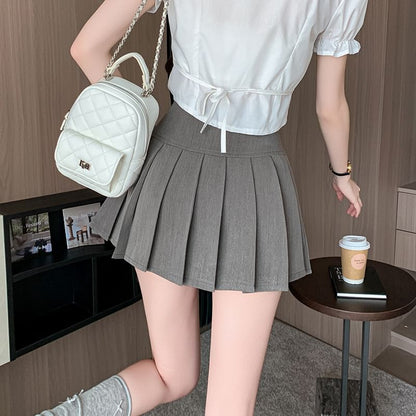 High-Rise Solid Mini A-Line Pleated Skirt