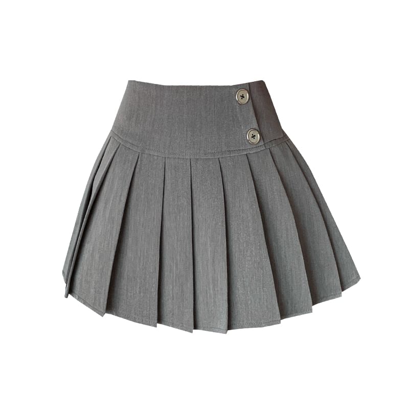 High-Rise Solid Mini A-Line Pleated Skirt