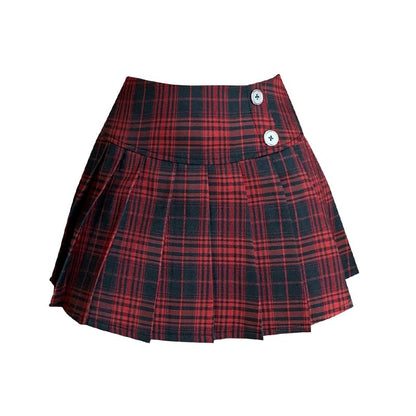 High-Rise Plaid Mini Pleated Flared Skirt