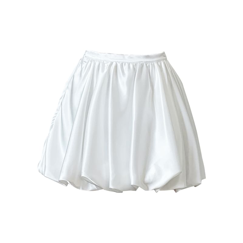 High-Waist Solid Mini Bubble Flared Skirt