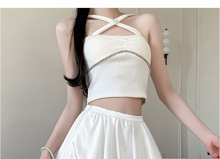 High-Waist Solid Mini Bubble Flared Skirt