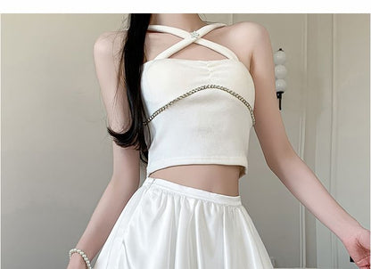 High-Waist Solid Mini Bubble Flared Skirt