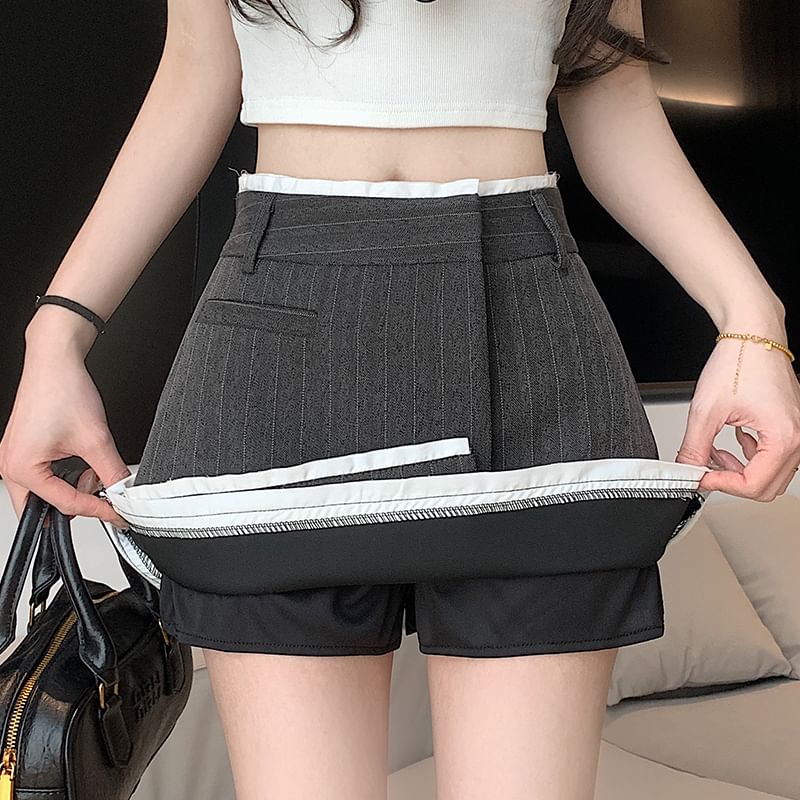 High-Waist Striped Wrap Mini Pleated A-Line Skirt