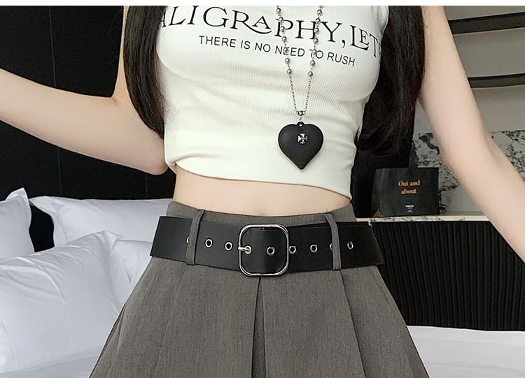 High-Rise Solid Lace Trim Short Pleated Skirt
