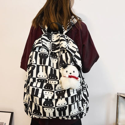 Rabbit Print Multi-Pocket Backpack