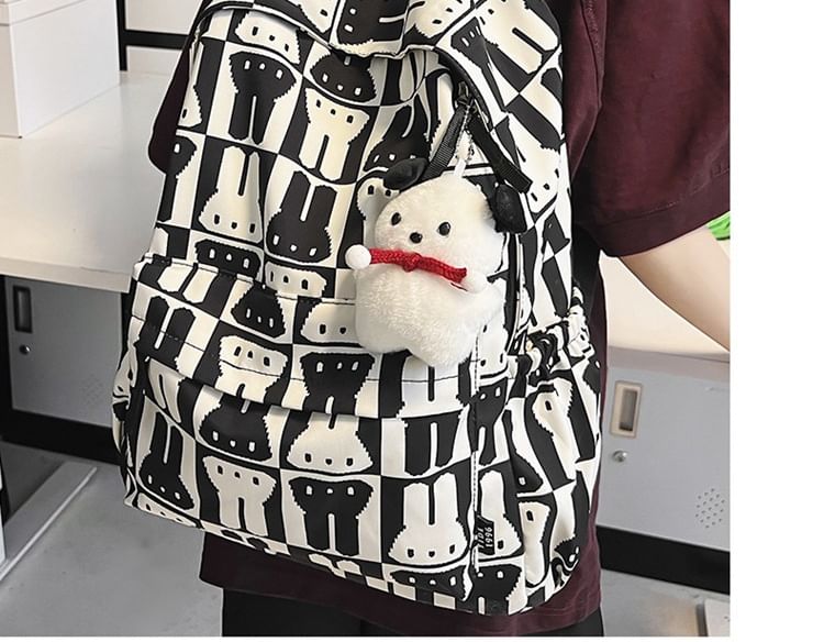 Rabbit Print Multi-Pocket Backpack