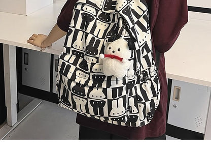 Rabbit Print Multi-Pocket Backpack