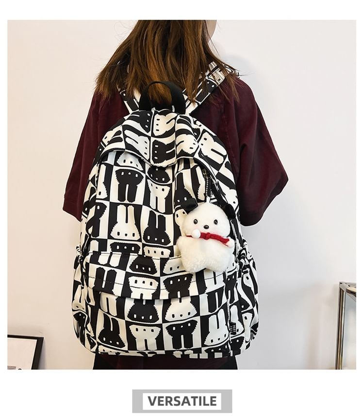 Rabbit Print Multi-Pocket Backpack