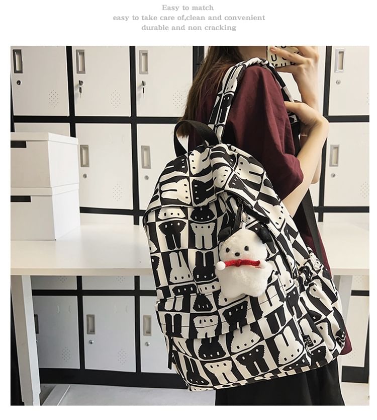 Rabbit Print Multi-Pocket Backpack
