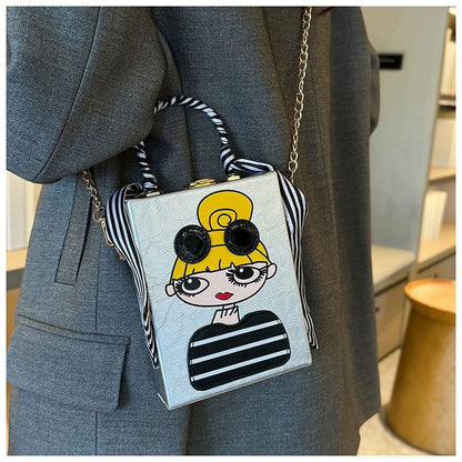 Cartoon Print Chain Strap Crossbody Bag