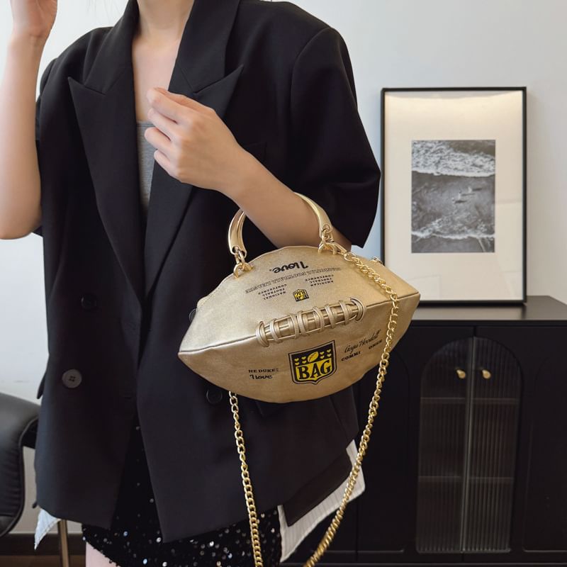 Lettering Chain Strap Rugby Crossbody Bag