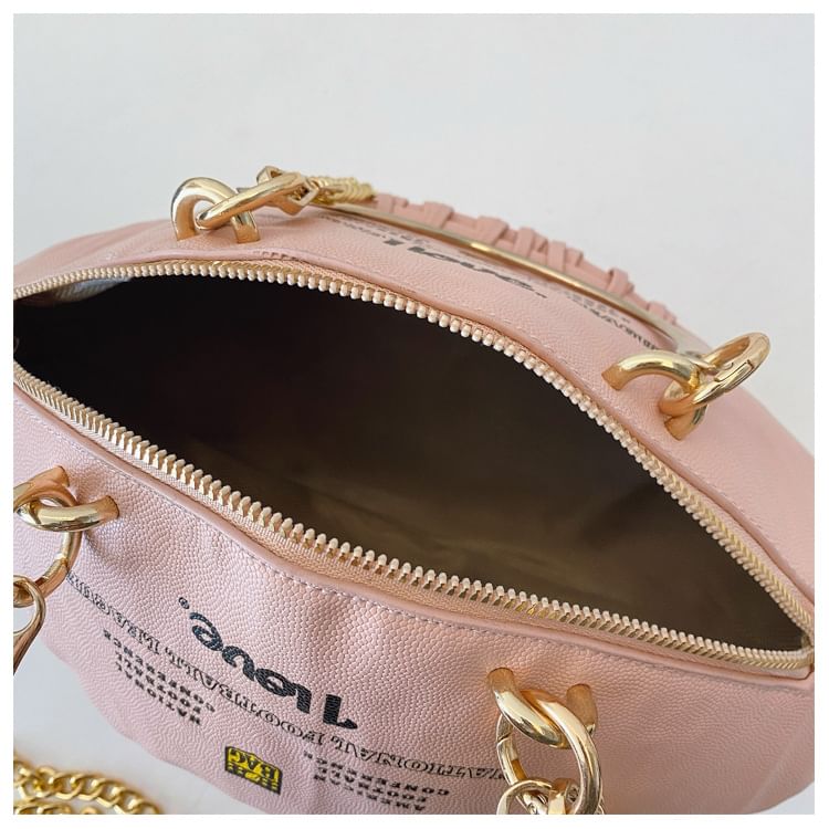 Lettering Chain Strap Rugby Crossbody Bag