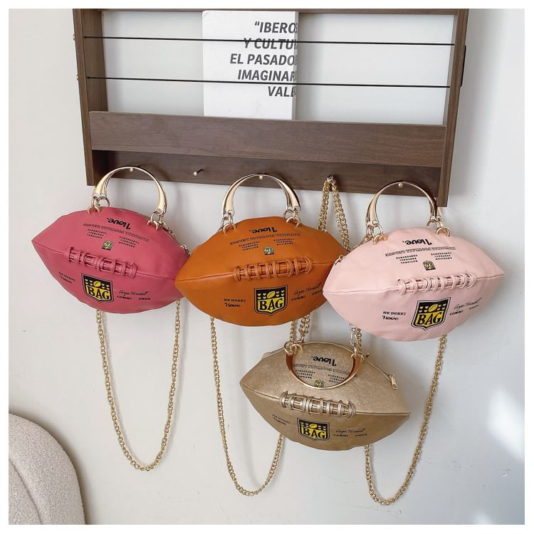 Lettering Chain Strap Rugby Crossbody Bag