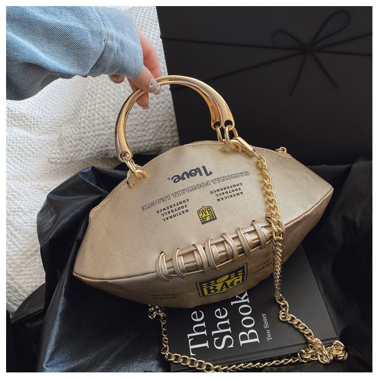 Lettering Chain Strap Rugby Crossbody Bag