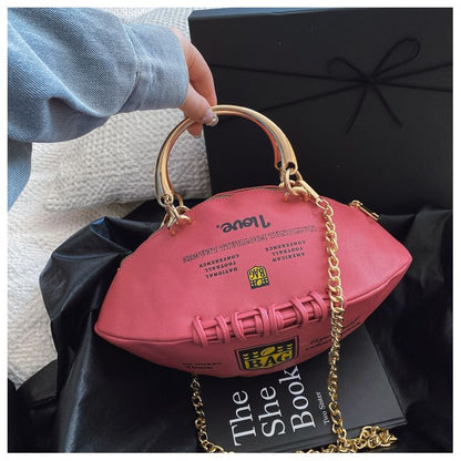 Lettering Chain Strap Rugby Crossbody Bag
