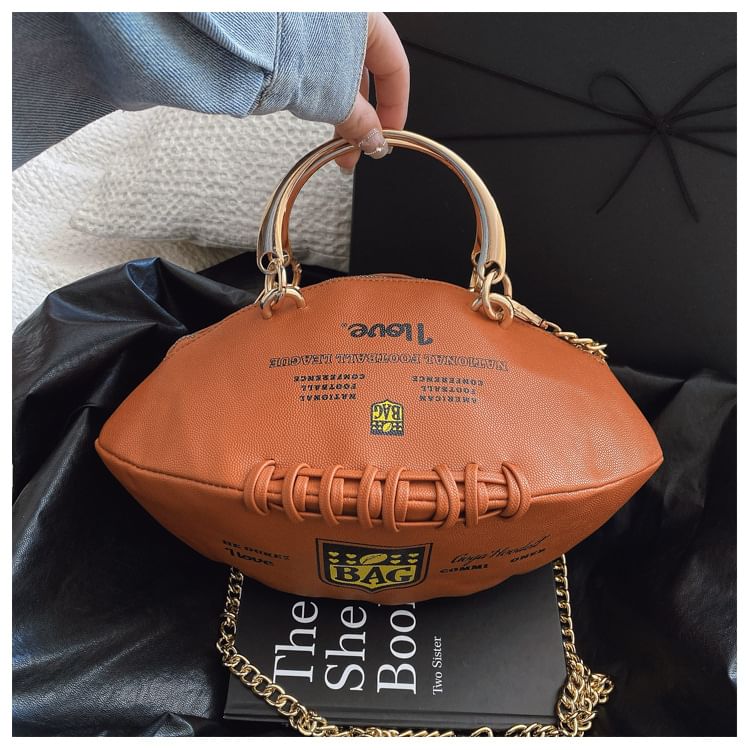 Lettering Chain Strap Rugby Crossbody Bag
