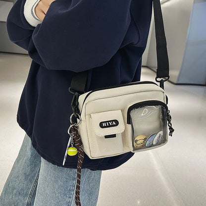 Set: Lettering Multi-Pocket Crossbody Bag + Badge