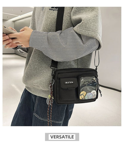 Set: Lettering Multi-Pocket Crossbody Bag + Badge