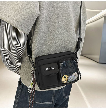 Set: Lettering Multi-Pocket Crossbody Bag + Badge