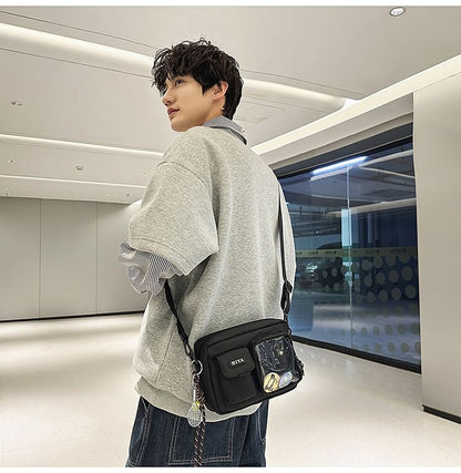 Set: Lettering Multi-Pocket Crossbody Bag + Badge