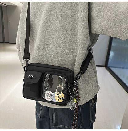 Set: Lettering Multi-Pocket Crossbody Bag + Badge