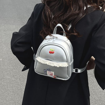 Applique Lace Trim Faux Leather Backpack