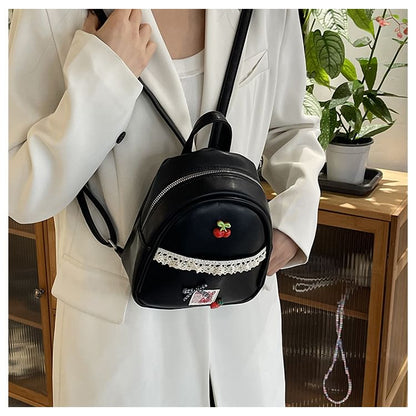 Applique Lace Trim Faux Leather Backpack