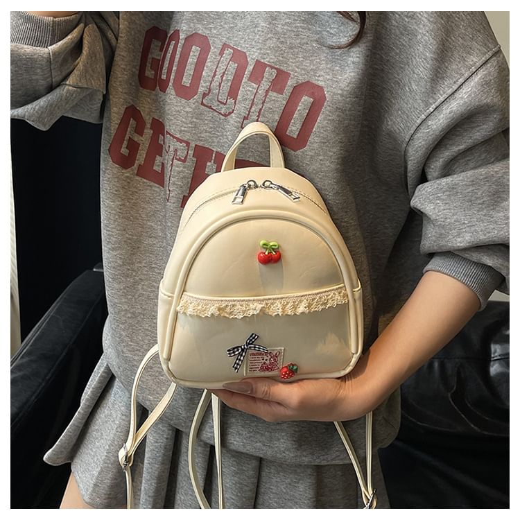 Applique Lace Trim Faux Leather Backpack