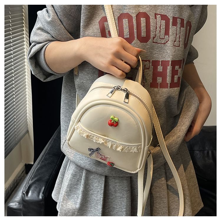 Applique Lace Trim Faux Leather Backpack