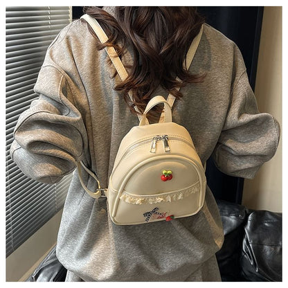 Applique Lace Trim Faux Leather Backpack