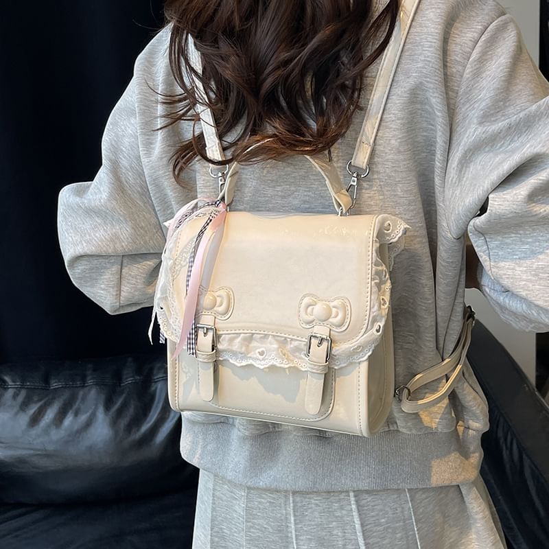 Lace Trim Bow Flap Backpack
